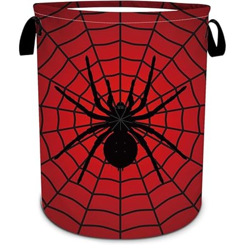 Laundry Hamper, Red Spider Web Laundry Basket, Oxford Waterproof Foldable Clothes Storage Bin, Toy Organizer Basket for Bathroom/Household/College Dorms 15.7"x19.6"