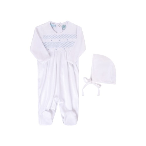 Smocked Cotton Footie & Bonnet Set