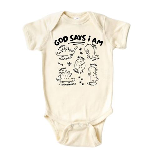 God Says I am Dinosaurs Cute Baby Bodysuit, Kids & Toddler T-Shirt - Funny Outfit for Girls Boys Baby Shower Foodie Tee