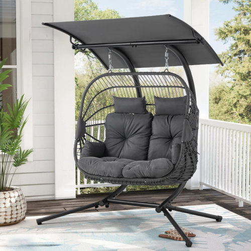 Arlmont & Co. Valoris 2 Person Egg Chair with Canopy, Porch Swing with Stand and Cushion & Reviews | Wayfair