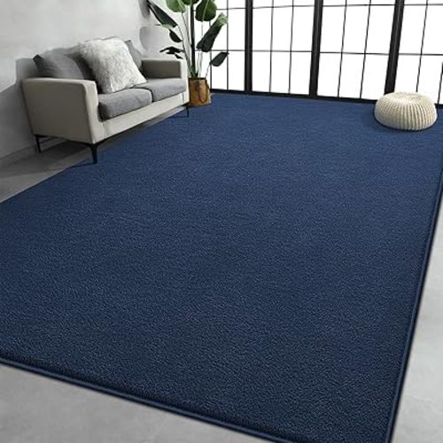 Large Area Rugs for Living Room Bedroom, 5x8 Feet Navy Blue Rug, Minimalist Modern Shag Rug, Soft Thick Memory Foam Indoor Carpet, Non-Slip Washable Rug for Boys Girls Dorm Nursery Room Home Decor
