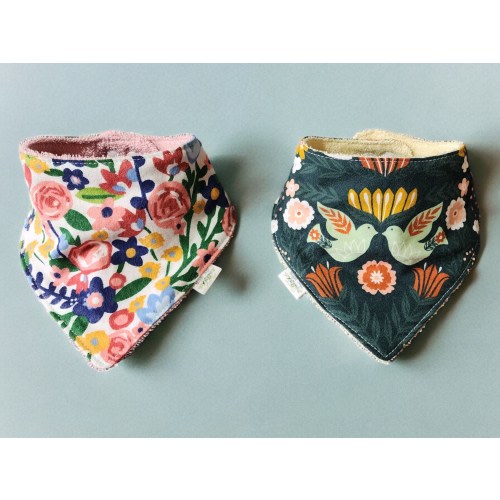 Baby Girl Bandana Flower Bib and Dove Bib | Flannel + Terrycloth Snap Closure
