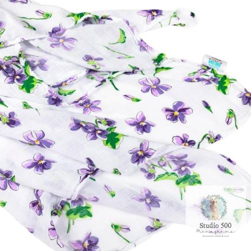 Violets Muslin Swaddle Blanket: Bamboo Cotton Blend, Monogram Option
