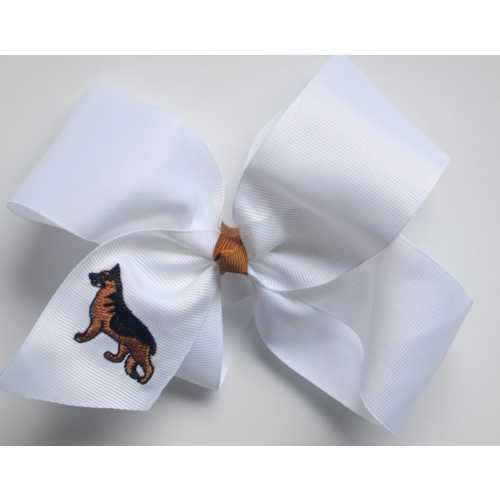 German Shepherd Puppy Dog Girl's Clip Hair Bow, White & Brown