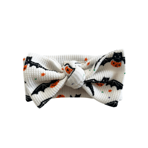Organic Waffle Knot Bow, Trick or Treating Bat