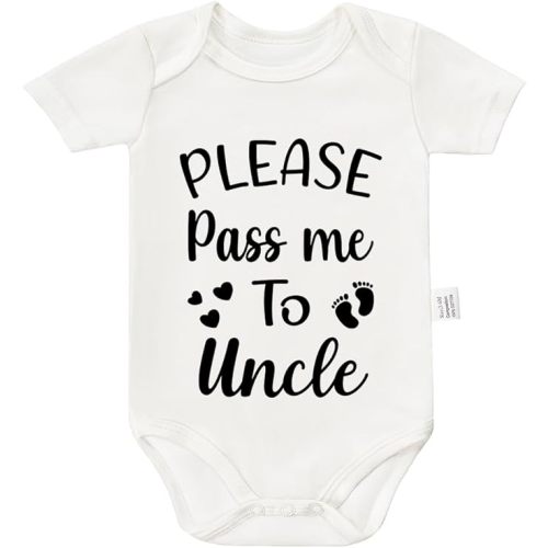 Please Pass Me To Uncle Bodysuit, Cute Baby Boy Girl Clothes Infant Short Sleeve Jumpsuit Outfits 0-24month