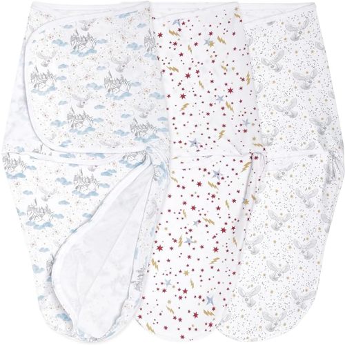 aden + anais Essentials Easy Swaddle Wrap Quick Change with Bottom Zipper, Snug Cotton Knit Baby Wrap Swaddle Blanket for Newborns, TOG 1.0, 3-Pack, Harry Potter, 0-3 Months, Small/Medium
