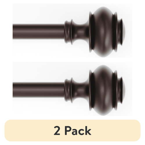 (2 pack) Mainstays 1/2" Bronze Urn Adjustable Single Curtain Rod Set Bronze, 28" to 48”