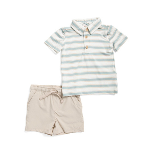 Infant Boys 2pc Striped Performance Polo And Shorts Set | Baby Boys (0-24m) | Marshalls