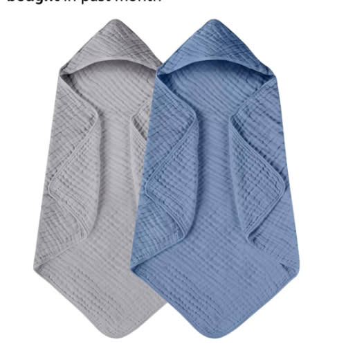Hooded Baby Towels 2 Pack 100% Muslin Organic Cotton, 32x32Inch, Grey& Dark Blue