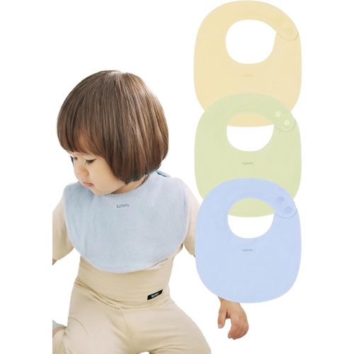 Konny Baby Bibs Terry Towel 3-Pack Set, Soft and Absorbent Cotton Feeding Drooling Infant Toddler Boys and Girls