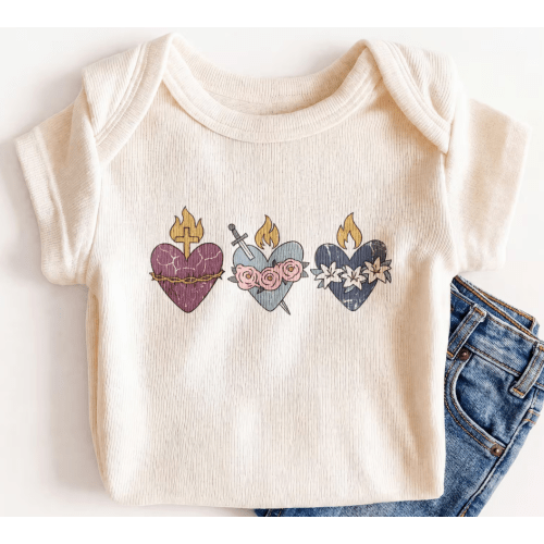 Holy Family Three Hearts Baby Onesies® - Catholic Religious Bodysuit