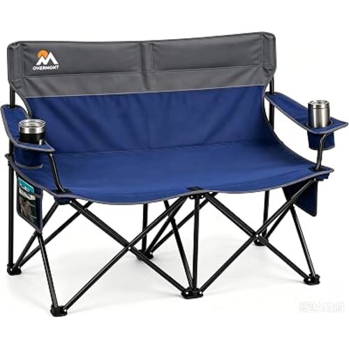 Overmont Double Camping Chair Compact Folding Loveseat with Cup Holders