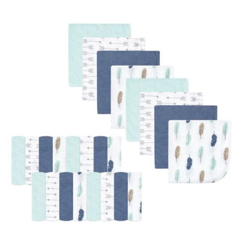 Luvable Friends Baby Boy Super Soft Bundle Washcloths, Boy Feathers, One Size