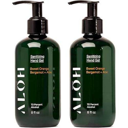 ALŌH Sanitizing Hand Gel 2-pack | Sweet Orange Bergamot + Aloe | 70% Alcohol Hydrating Hand Sanitizer Gel with Essential Oil, for Kids & Adults | 8oz Bottle (Set of 2)