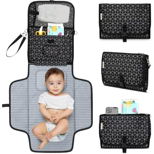 KeaBabies Portable Diaper Changing Pad, Baby Changing Mat (Black Geo)