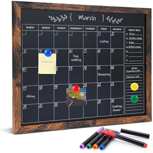 Chalkboard Calendar for Wall,13" x 17",Small Rustic Framed Magnetic Chalkboard for Home Kitchen Office School