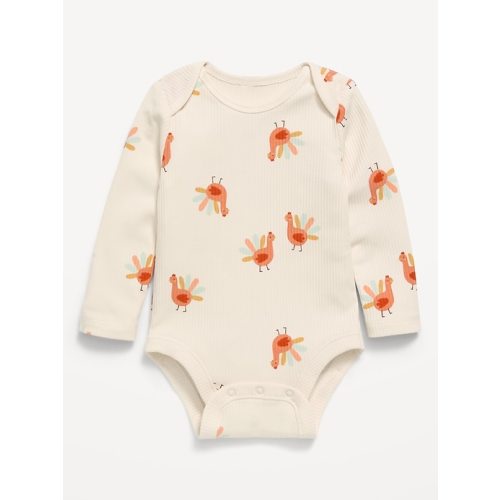 Printed Unisex Long-Sleeve Ribbed Bodysuit for Baby