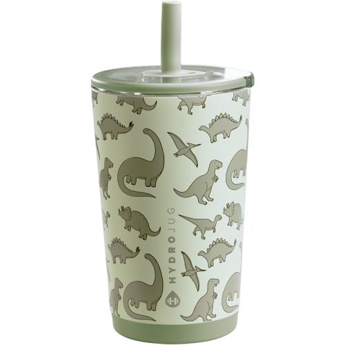 HydroJug Everyday Tumbler 14 oz – Ceramic-Lined Insulated Tumbler with Straw and Soft-Touch Lid, Cup Holder Friendly, Double-Wall Vacuum Insulation, Reusable Travel Cup – Dinosaur