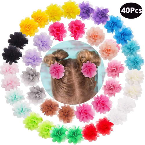 40Pcs 2.4" Chiffon Flower Hair Bows Clips Flower Tiny Hair Accessories for Girls Infants Toddlers