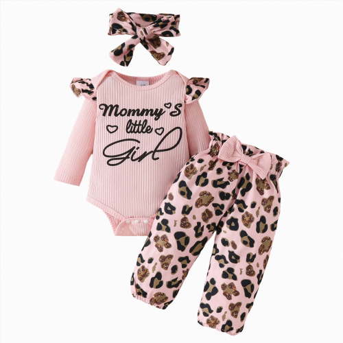 MYShe Little Girls Clothes Girls Clothing Sets Square Neck Rib Knit Shirts + Stylish Wide Leg Pants + Headband Cute 3pcs Fall Clothes Outfits Pink,0-3 Months