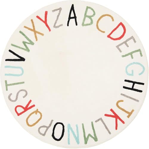 Topotdor Round ABC Area Rug,96 Inch Soft Floor Carpet,Multi Color