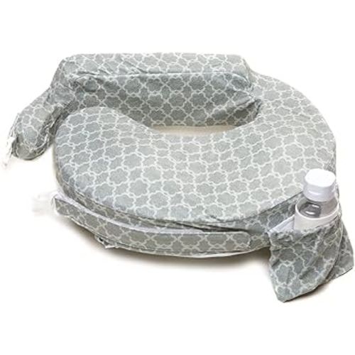 My Brest Friend Nursing Pillow - Deluxe - Enhanced Comfort w/ Slipcover - Ergonomic Breastfeeding Pillow For Ultimate Support For Mom & Baby - Adjustable Pillow W/ Handy Side Pocket, Flower Key Grey