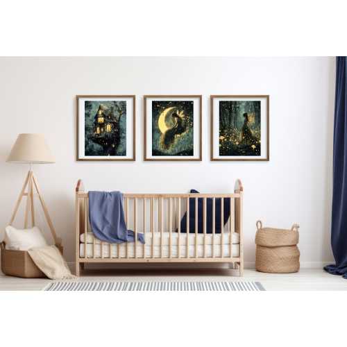 Fairy Nursery Art Prints: Moonlit Nighttime Decor, Set of 3