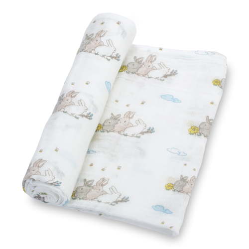 LollyBanks Bunny Bliss Baby Muslin Swaddle Blanket, 100% Muslin Cotton, Unisex for Boys and Girls, 47"x47", 1 Pack