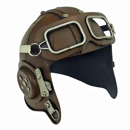 Replicate Fighter Pilot Helmet Miniature Model Figurine Decorative Metal Sculpture Handmade Vintage Style Aviator Hat Art Object Collectible Model Decor