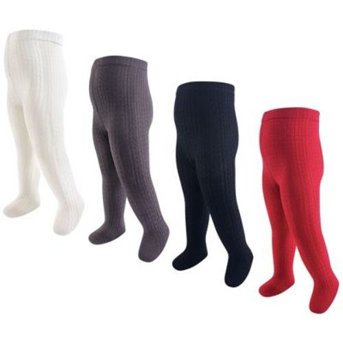 Hudson Baby Infant and Toddler Girl Cotton Rich Tights, Red Navy Cableknit, 0-9 Months