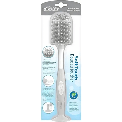 Dr. Brown's Soft Touch No Scratch Baby Bottle Cleaning Brush, Nipple Cleaner & Suction Cup Base for Easy Storage, BPA Free, Gray (Pack of 1)