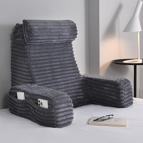 ENITYA Reading Pillow for Sitting in Bed Adult, XL Back Pillow for Bed Sitting up, Back Support Chair Pillow for Sitting up/Watching TV/Reading/Gaming/Resting/Post Surgery,Dark Grey