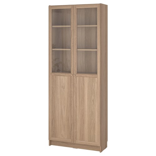 BILLY / OXBERG Bookcase with panel/glass doors - oak effect 31 1/2x11 3/4x79 1/2 "