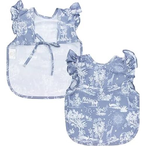 BapronBaby Flutter Savanna Blue Bapron - No Neck Tie Safer Bib for Baby & Toddler - Soft Waterproof Stain Resistant - Machine Washable - Sz Baby/Toddler 6m-3T