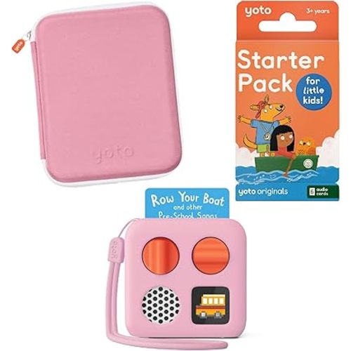 YOTO Mini Bundle + Starter Pack for Little Kids + Adventure Jacket & Card Case in Think Pink - Kids Screen-Free Bluetooth Audio Player, All-in-1 Travel Device for Stories Music Podcasts White Noise