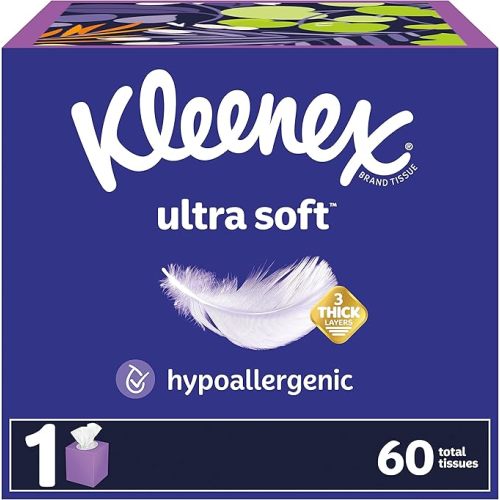 Kleenex Ultra Soft Facial Tissues, Soft Facial Tissue, 1 Cube Box, 60 Tissues per Box, 3-Ply (60 Total Tissues)