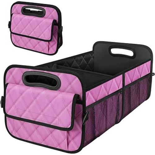 Deosk Car Trunk Organizer for SUV, Car Organizers and Storage with 6 Pocket, Car Accessories for Women/Men 50L Waterproof Polyester Trunk Organizer(Medium,Pink)