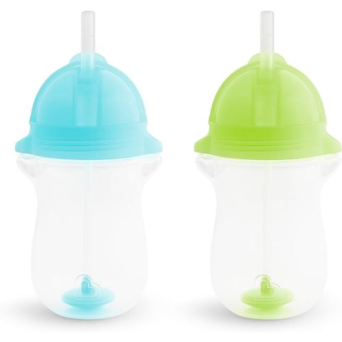 Munchkin Any Angle Weighted Toddler Straw Cups with Click Lock Lid, 10 Ounce, 2 Pack, Blue/Green