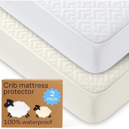 Niagara Crib 2 Pack 100% Waterproof Mattress Protector, Soft Breathable Crib Mattress Protector with Deep Pocket, Mattress Pad for Toddler and Baby (52x28, White) - Viscose Made from Bamboo