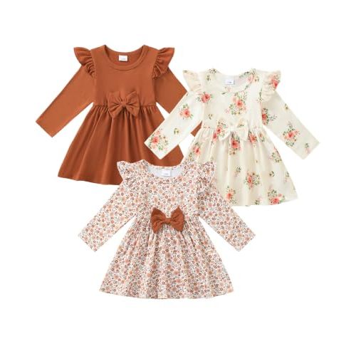 3-Pack Toddler Baby Girl Dress Clothes Girls' Bow Dresses 3-24 Month Girl Clothes 2T 3T Girls Winter Outfits