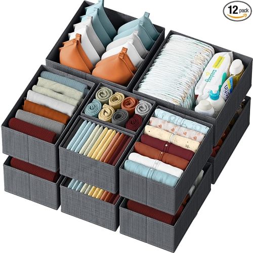 Drawer Organizer Set of 12 Dark Grey - Nursery, Bedroom, Closet Organizer & Storage