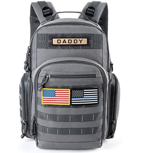 MIRACOL Military Diaper Bag for Men - Large Baby Diaper Backpack for Hiking Travel Trips Camping - Army Daddy Gear Backpack for Outdoor Enthusiast Dad Grey Father's Day Gifts