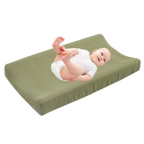Baby Changing Pad Cover, Soft Cotton Removable Mat Cover for Newborns & Infants, Elastic Fitted Changing Table Cover – Green