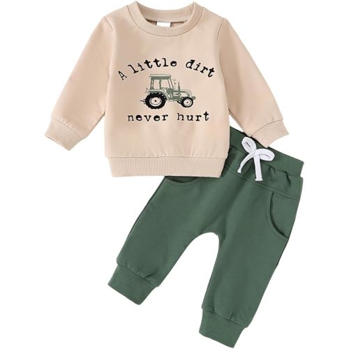 Yvowming Baby Boy Clothes Fall Clothes Truck Print Long Sleeve Pullover Tops + Pant Sets Toddler Winter Outfits