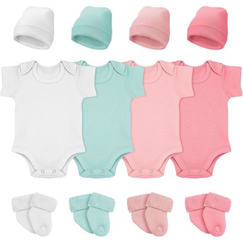 4 Pack Preemie Layette Set Premature Baby Bodysuit Preemie Clothes Hat Bodysuit Socks Set for NICU Newborns
