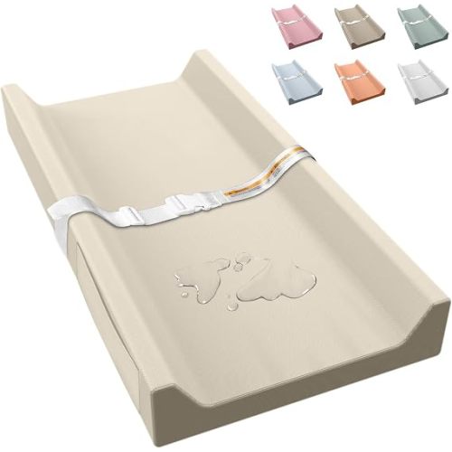 Vegan Leather Baby Changing Pad Waterproof & Wipeable with Pockets | Soft Diaper Changing Mat 32" x 16.6" Comfortable Infant Changing Station for Dresser & Table