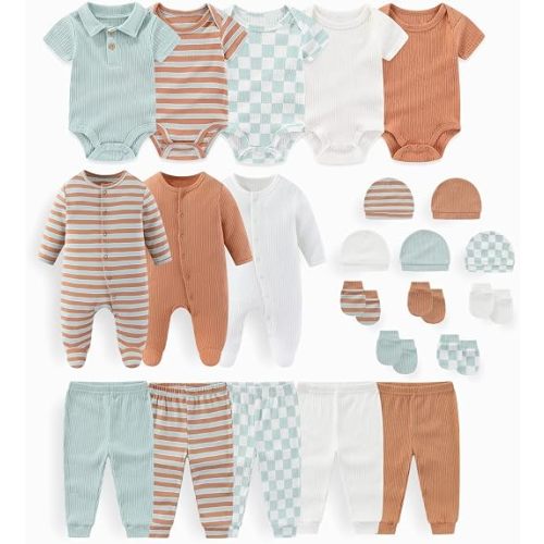 JELYLOVE 23 Pack Baby Boy Girl Bodysuits And Pants Sets New Born Outfits | newborn essentials set,unisex baby pants sets,easy to mix & match,everyday wear,easy diaper changes,perfect for new parents