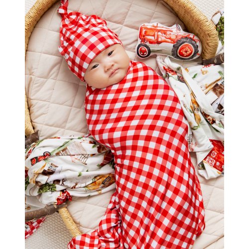 Country Checked Swaddle & Beanie Set