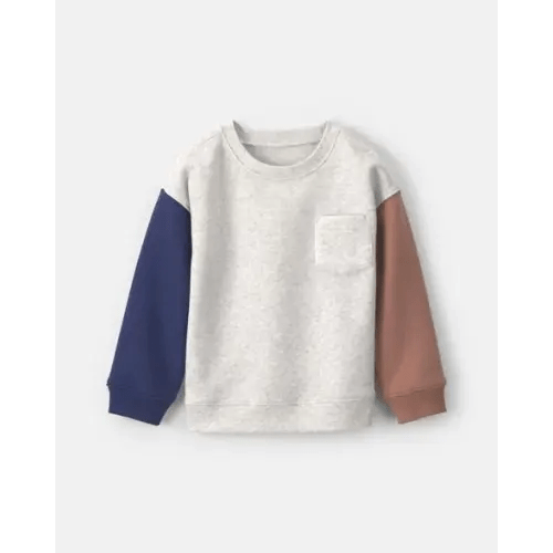 Toddler Boy Color Block Fleece Pullover Sweatshirt - Grey/Brown/Blue | Carter's